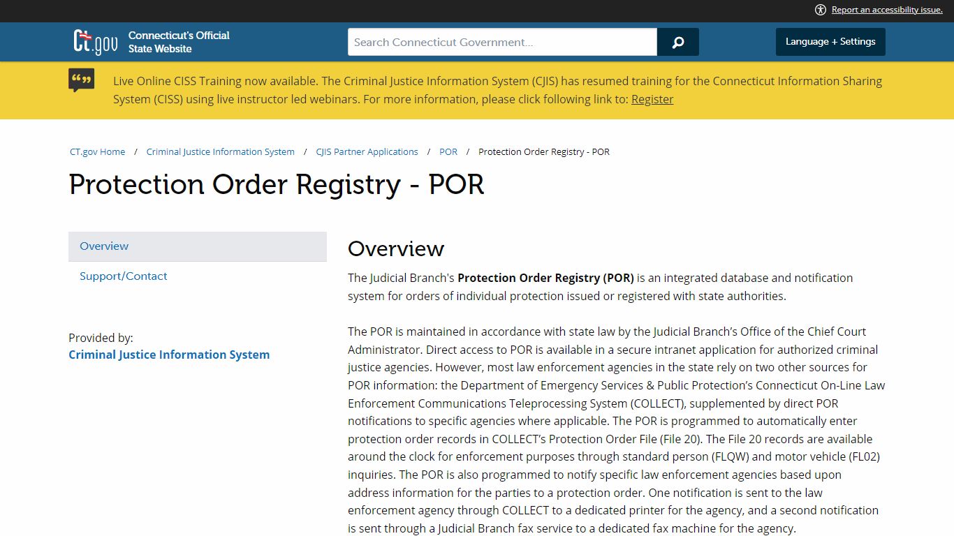 Protection Order Registry - POR